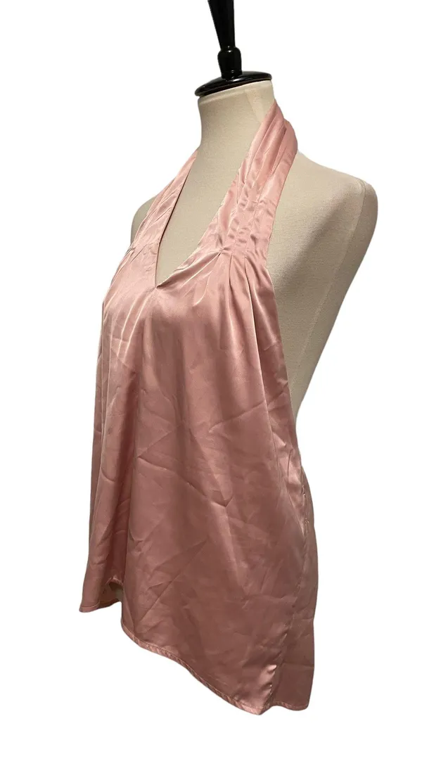 Revolve Pink Satin Halter Open Back Top - Image 2