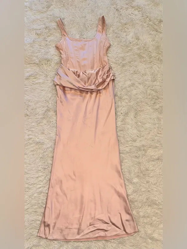NEW HOUSE OF CB Kira Blush Pink Corset Bodice Satin Gown Sz L - Image 8