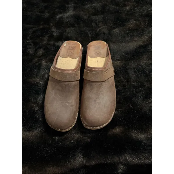 Bastad Original Wooden Clog Brown Tan Leather Made in Sweden Slip On 38 7.5 - Image 2