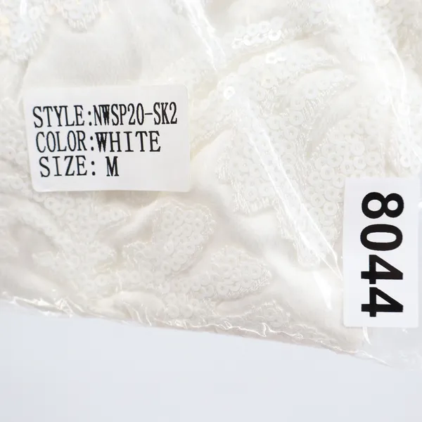 Naked Wardrobe The Statement White Sequin Floral Pleated Ruffle Mini Skirt M - Image 7