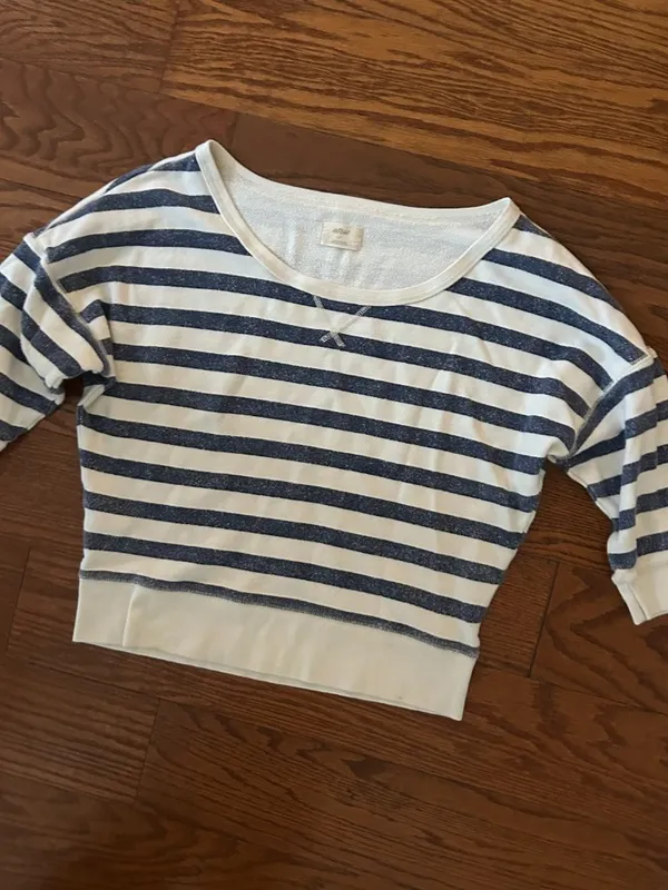 Aerie Scoop Neck Striped Lightweight Sweatshirt Size Large Drop Shoulder Comfy - Image 2