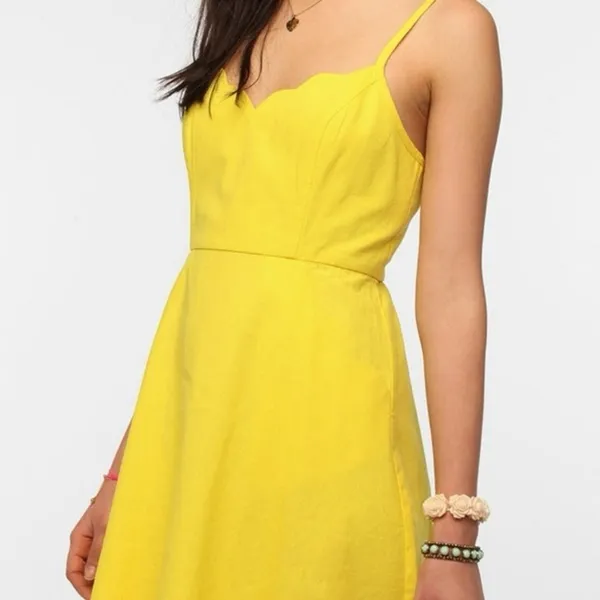 Urban Outfitters COPE | Yellow Scallop-Trim Linen Blend Dress‎ Size Medium - Image 2