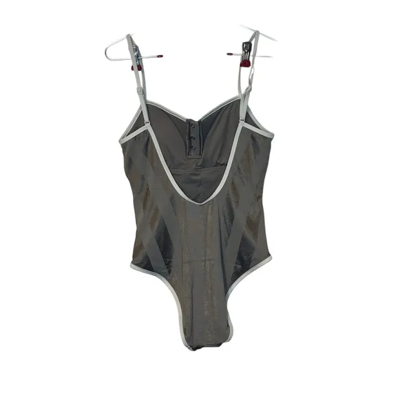 Aerie Women's Swimsuit One Piece Low Back Stripe Padded Stretch Beige Medium NWT - Image 6
