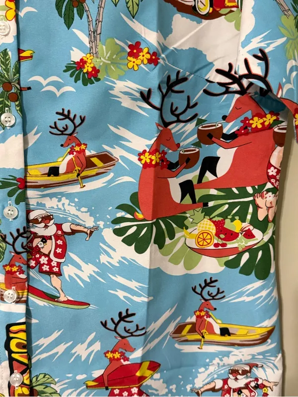 SSLR women's collection button down surfing santa tropical reindeer boats water - Image 3