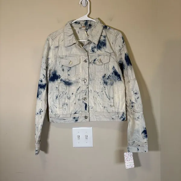 Free People‎ Jones Denim Jacket Womens Size S Blue Tie Dye OB809197 Trucker - Image 3