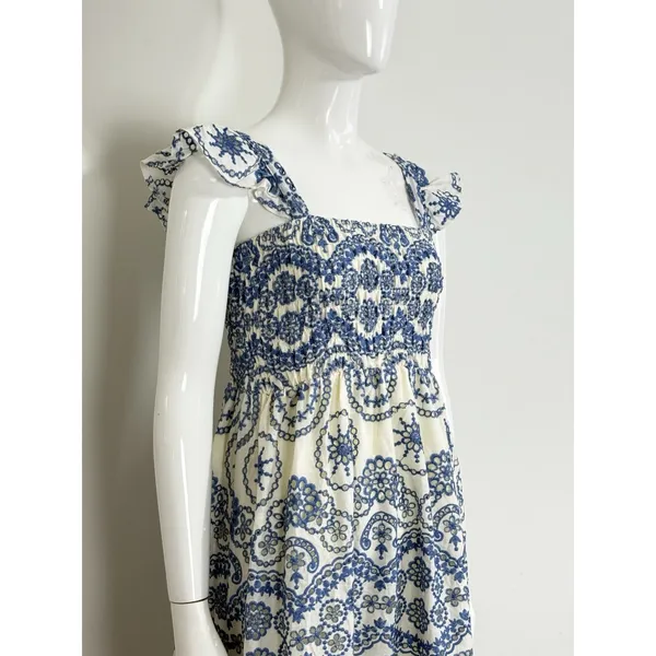 Sunday Up Women’s Eyelet Lace Smocked Midi Dress Blue Summer Coastal Resort S - Image 4