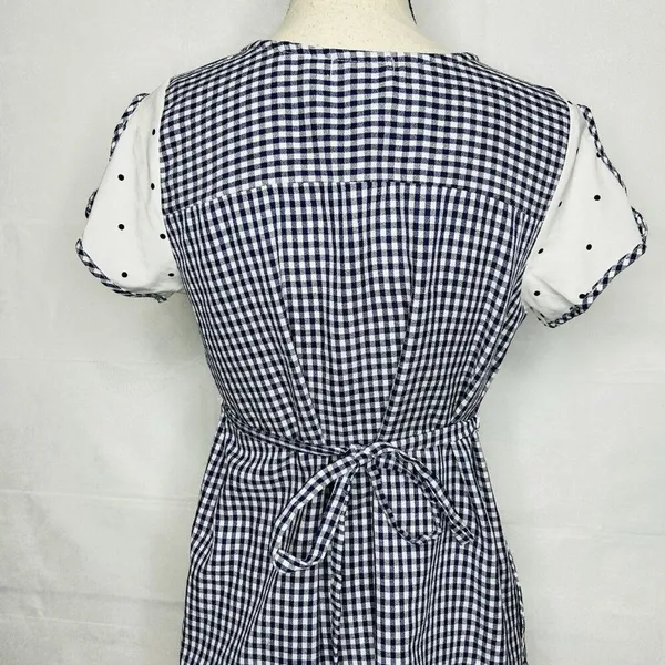 Zara Dress Size M Blue White Gingham Check Shift Short-Sleeve Tie Back - Image 10