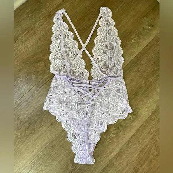 Dreamgirl Purple Lace Lingerie Bodysuit Sheer ~ Size Large - Image 5