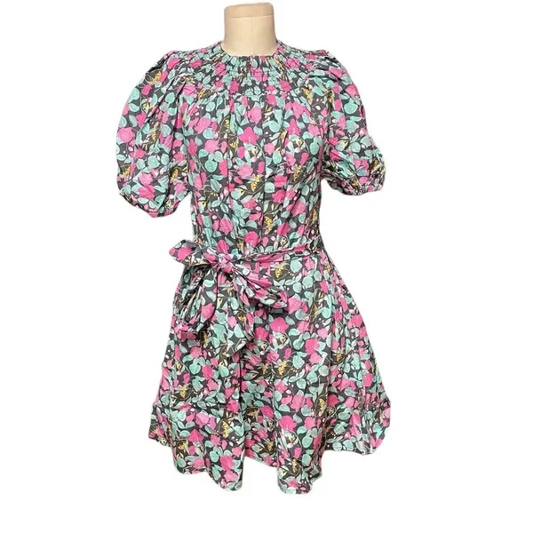 Roller Rabbit Manusa Ainsley Mini Dress‎ Black Floral Print Size Large - Image 3