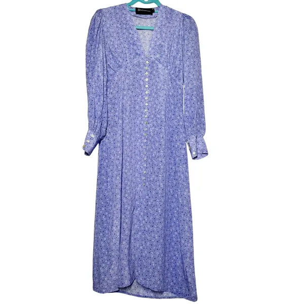 Realisation Par The Vivienne Blue Floral 100% Silk Midi Dress L - Image 3
