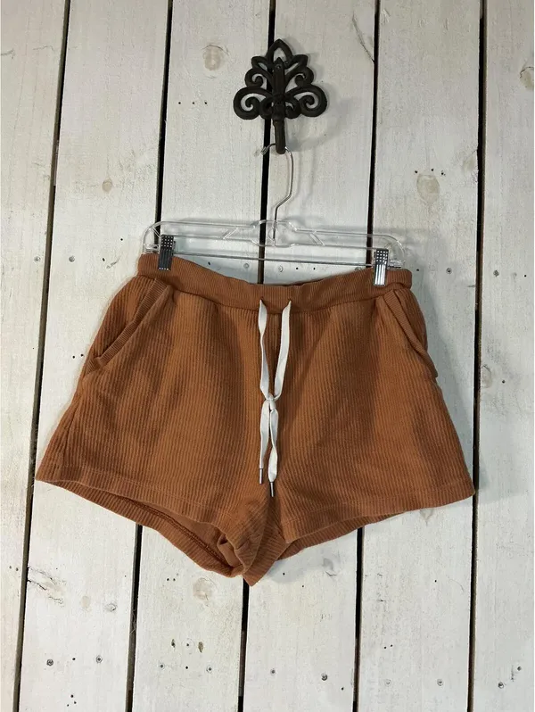 Aerie Brown Ribbed Knit Lounge Shorts with Drawstring Waist - Image 6