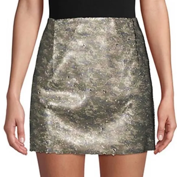 Free People Women's Black/Green Camo Reverse Sequin Stretch Mini Skirt sz 0 - Image 2
