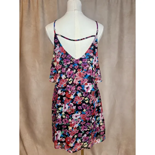Mimi Chica Floral Ruffle Mini Dress Open Back Strappy Medium - Image 2