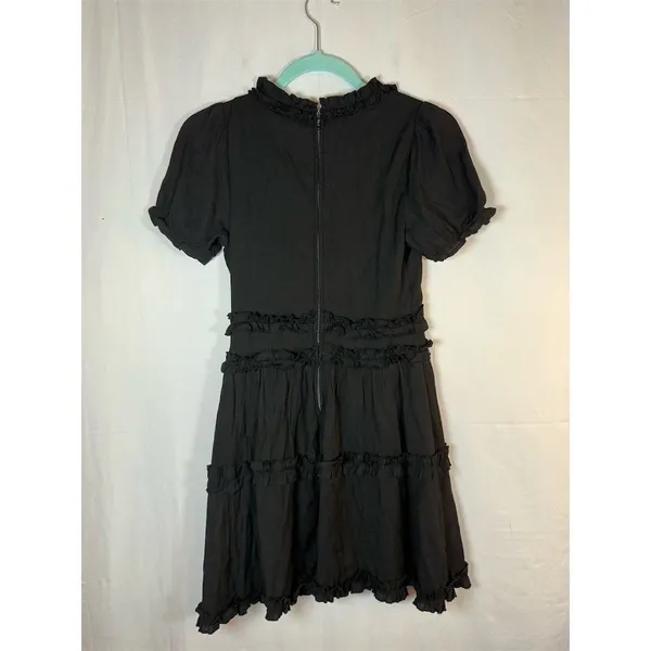 Trixxi Dress Womens Size S Black V-Neck Tiered Mini Puff Sleeve Ruffle - Image 8