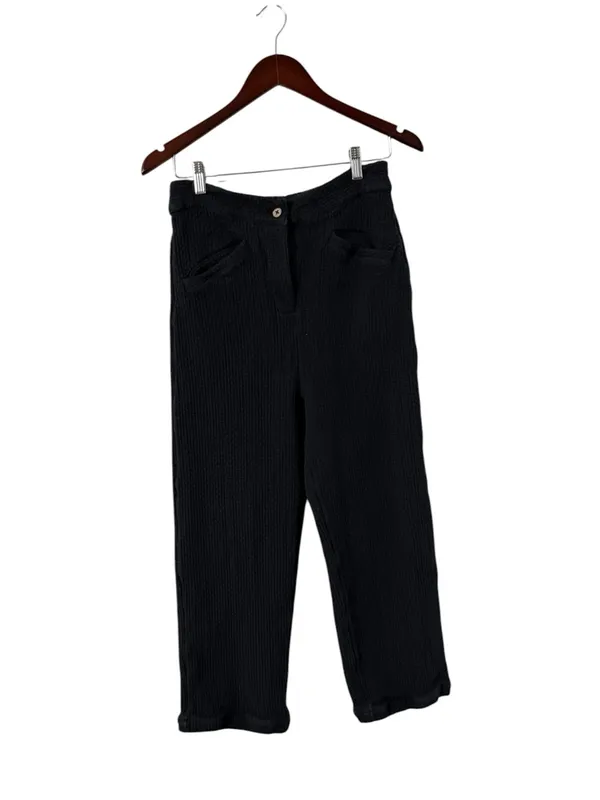 FREE PEOPLE Like A Cloud Waffle Cotton Knit Black High Waist Pants Trousers - Image 3