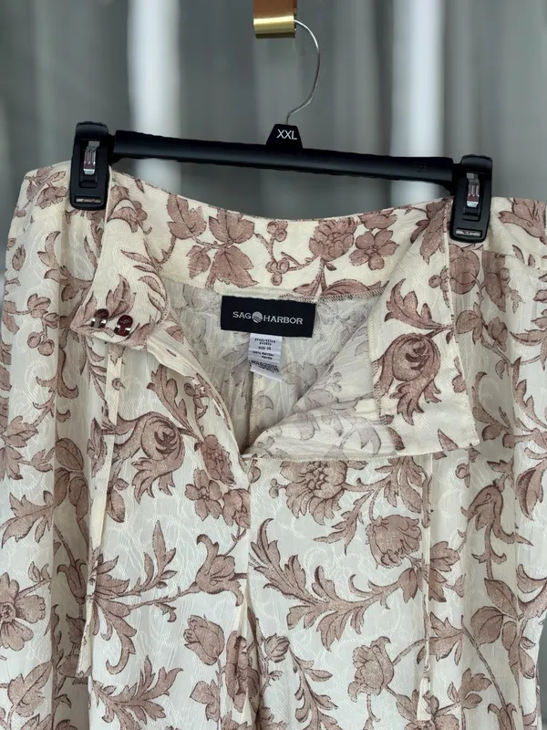 Sag Harbor Women's Size 14 Cream & Tan Floral Casual Straight Leg Pants Cottage - Image 6