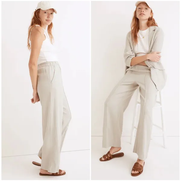 Madewell Breezewoven Pull On Wide Leg Pants Sz XS Linen Blend Casual‎ Sage Green - Image 2