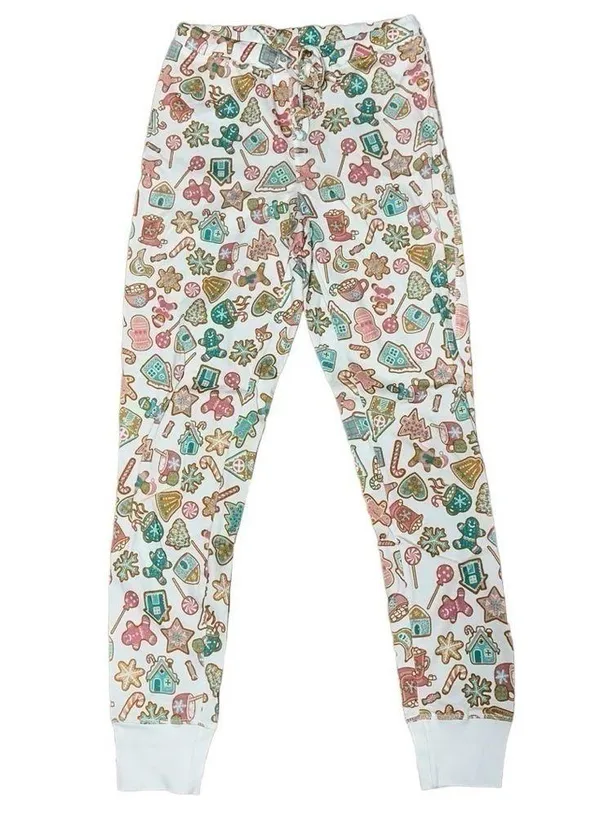 Pink Elephant Women’s Size XS White Gingerbread Print Henley Jogger Pajamas - Image 4