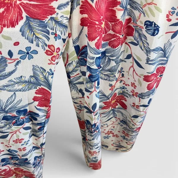 Umgee Tropical Hawaiian‎ Floral Jumpsuit Red Blue White Ruffled Straight Leg L - Image 3