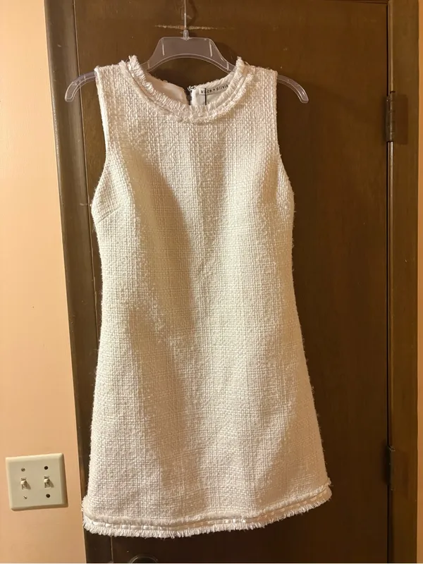 NWT Alice + Olivia Coley Tweed Sleeveless Mini Dress in White - Image 2