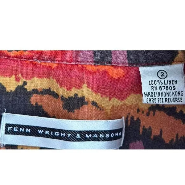 Vintage 80’s Fenn Wright & Mansons Aztec Retro Linen Button Up‎ Shirt Size 2 - Image 3