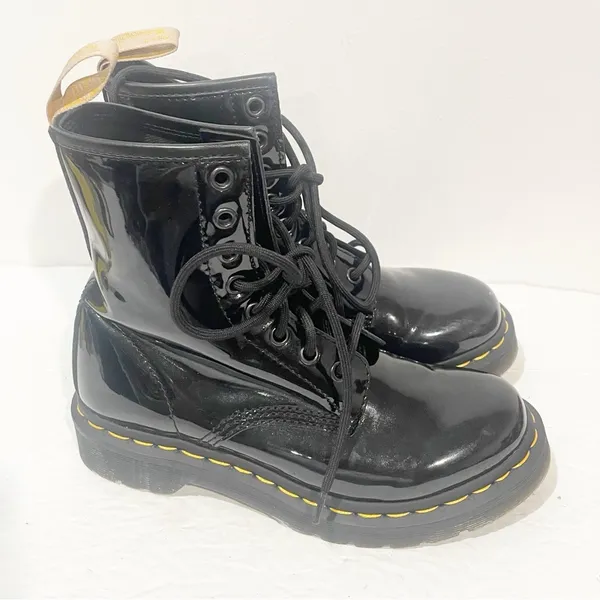 Dr. Martens Womens Sz 5 1460 Black‎ Patent Leather Lace Up Combat Boots - Image 3