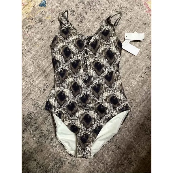 New. BLEU Rod Beattie snake print plunge swimsuit. Size 6. Retails $119 - Image 6