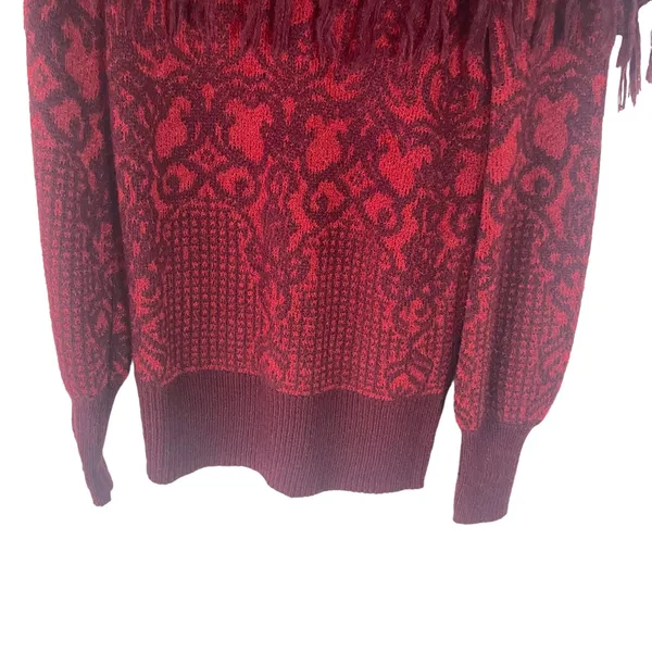 Knox Rose Women's Size‎ Small Red Damask Boho Peasant Long Sleeve Sweater - Image 4