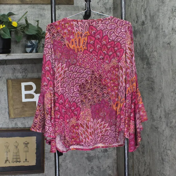 NWT Prelude Womens Knit Bell-Sleeve Top Pink Peacock M - Image 6