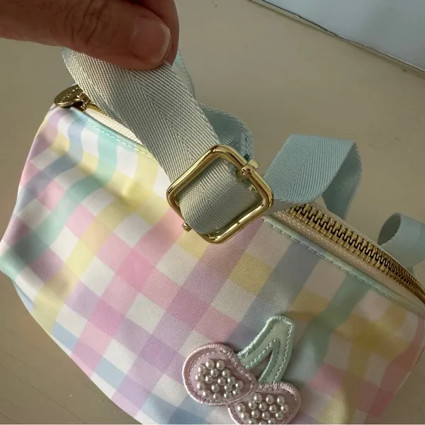 Stoney Clover Lane Gingham Fanny Pack Cherry Belt Bag Light Blue Plaid Dust Bag - Image 5