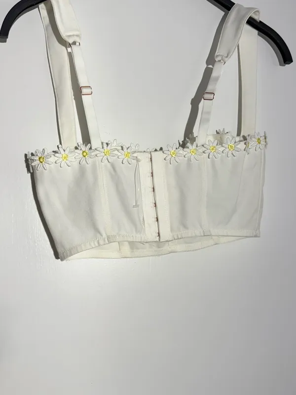 Urban Outfitters White Daisy-Trim Longline Bralette - Image 11