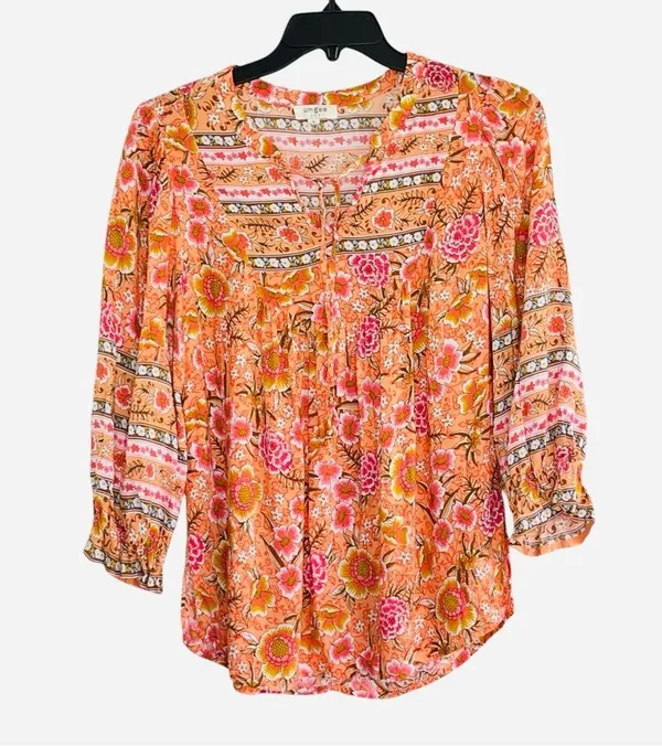 Umgee tangerine orange mix print floral top size M - Image 2