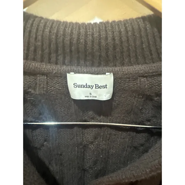 Sunday‎ Best Aritzia Brown Merino Wool Cable Knit Polo Sweater Cropped Small - Image 2