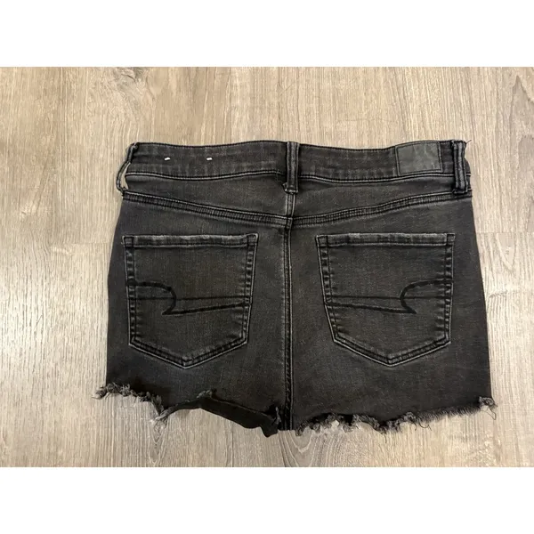 American Eagle Shorts Womens 12 Black Denim Jean Hi Rise Shortie Distressed - Image 2