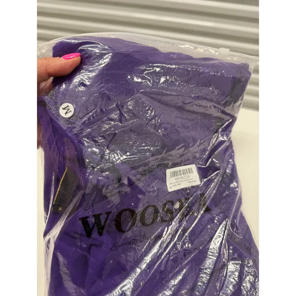 WOOSEA Purple Mermaid Ruffle Bodycon Evening Gown Split Maxi Dress Medium - Image 4