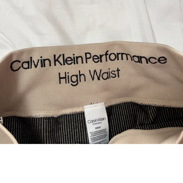 Calvin Klein Performance Womens Ribbed High Waist Biker Shorts Tan PFSS8548 - Image 4