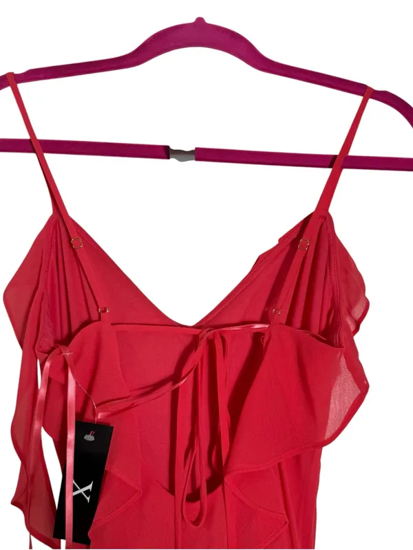 XSCAPE Ruffle Sweetheart Maxi Dress Coral Pink Petite 8 HOCO Prom Formal NWT - Image 9