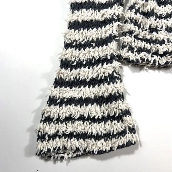 Free People Downy XS Striped Knit Pullover Bell Sleeve Sweater Grey Ivory EUC - Image 4