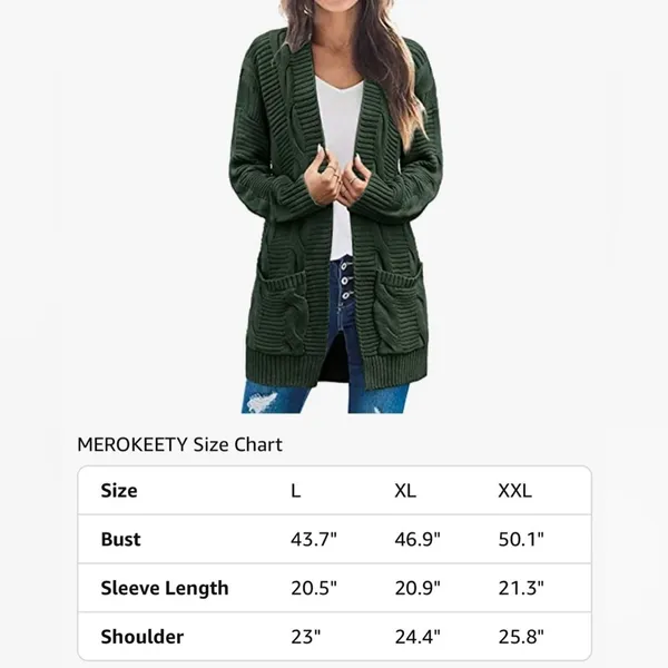 Merokeety NEW Green Long Sleeve Cable Knit Cardigan Sweater Fall Outerwear Pockets 2X - Image 3