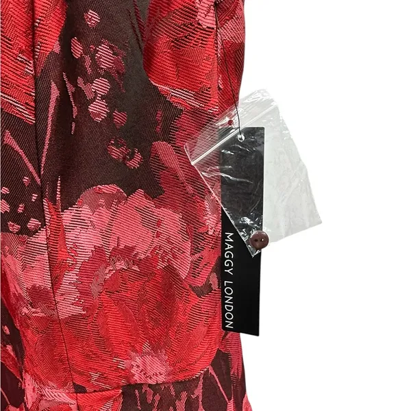 Maggy London Red Jacquard Cocktail Wedding Guest Illusion Yoke Dress Womens 16 - Image 12
