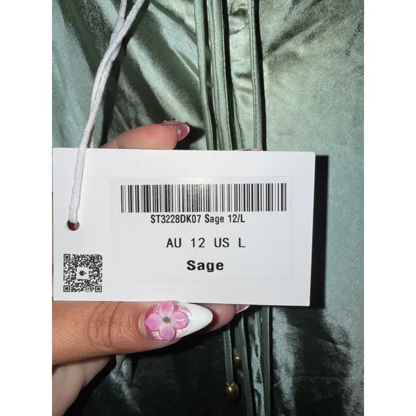 Saints & Secrets Sage Satin Cowl Neck Lace Up Maxi Dress L Wedding Event Date - Image 5