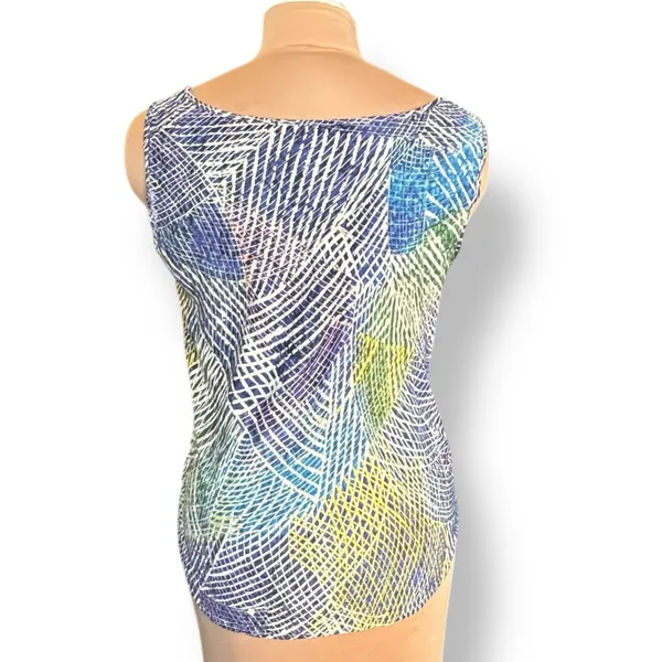 Jams World Hibiki Tank Top Large Blue Green Yellow Abstract Print Rayon‎ Hawaii - Image 5
