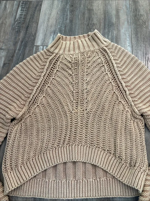 Free People Tan Knitted Chunky Cropped Sweater, Medium - Image 11