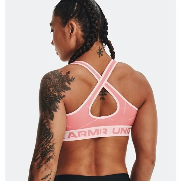 Under Armour Sports Bra Women XL Pink Logo Crossback Compression Athleisure - Image 5