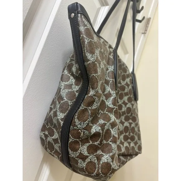 Coach F33504 Taxi Zip Top Tote In Signature Coated Canvas Women Bag Brown - Image 2