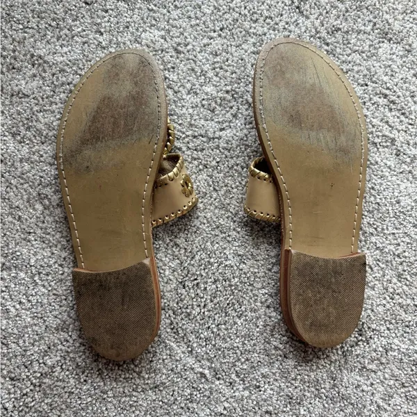 Jack Rogers Cream and Brown Sandals with Perforated Leather Strap - Image 2