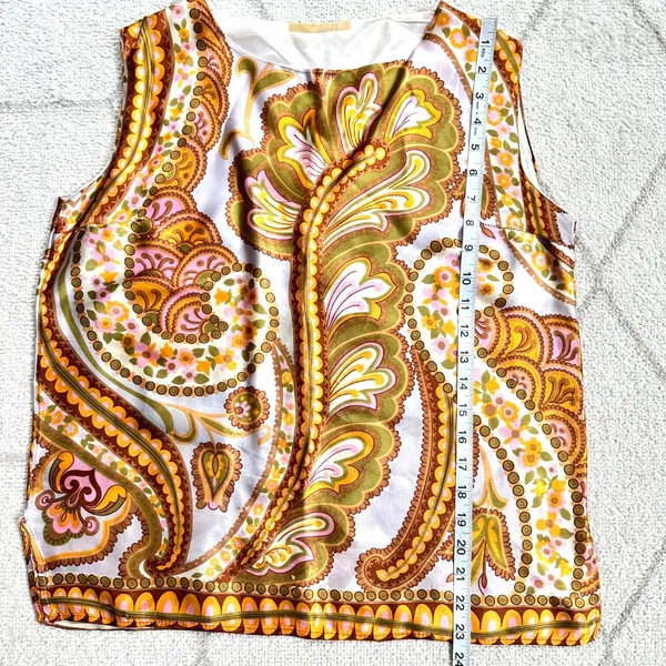 Vintage 60s Paisley Print Silky Sleeveless Top Boho Hippie Style Retro Fashion - Image 4