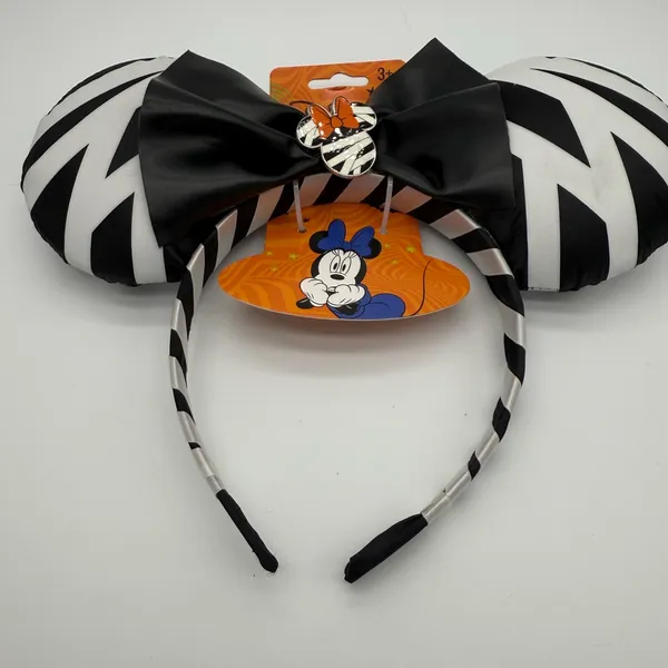Disney Minnie Mouse Ears Halloween Black White Mummy Wrapped Headband Vacation - Image 3
