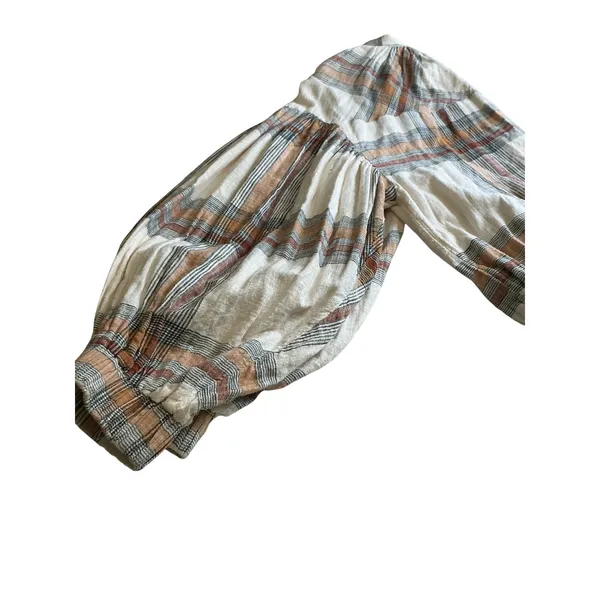 Free People Plaid Cotton Gauze Zip Up Bomber Jacket Cream Orange Brown Womens M - Image 5