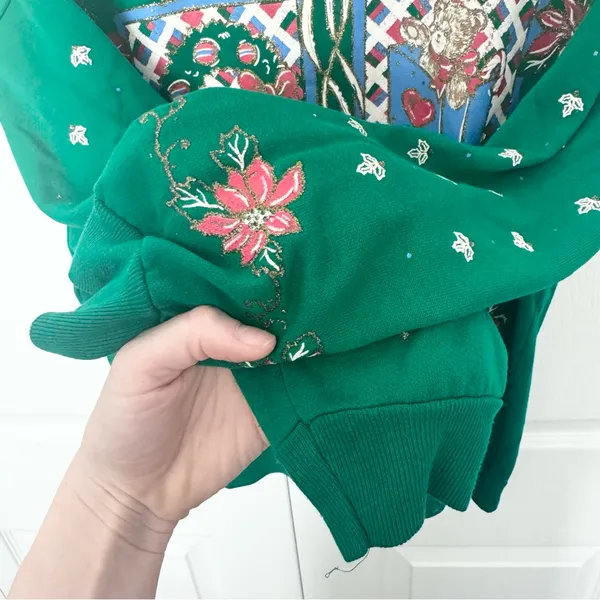 Vintage 90’s Christmas Teddy Bears Green Holiday Sweater w/ Glitter MD - AS IS - Image 8